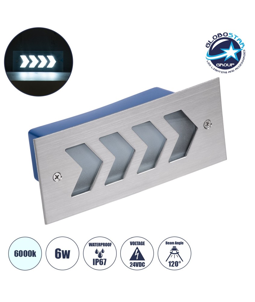 GloboStar® WALLLIGHT-ARINA 90672 Χωνευτό Φωτιστικό Τοίχου LED 6W 720lm 120° DC 24V Αδιάβροχο IP67 Μ17 x Π7 x Υ5.5cm Ψυχρό Λευκό 6000K - Ανοξείδωτο Ατσάλι - 3 Years Warranty